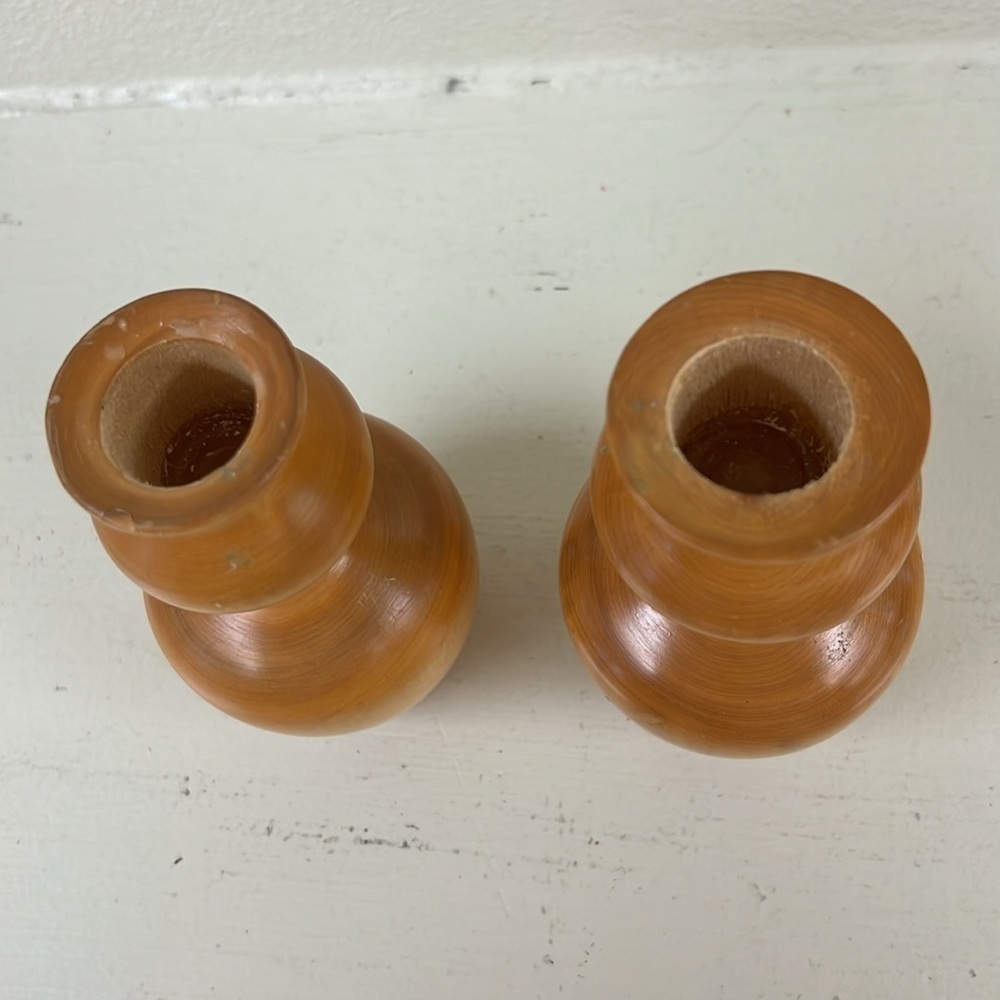 Two Small Wooden Candle Holders - Picture 2 of 3